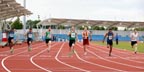 158 Andrew Robinson (Sale Harriers) wins the senior mens 100 metres, Northern Championships, Sport City, Manchester